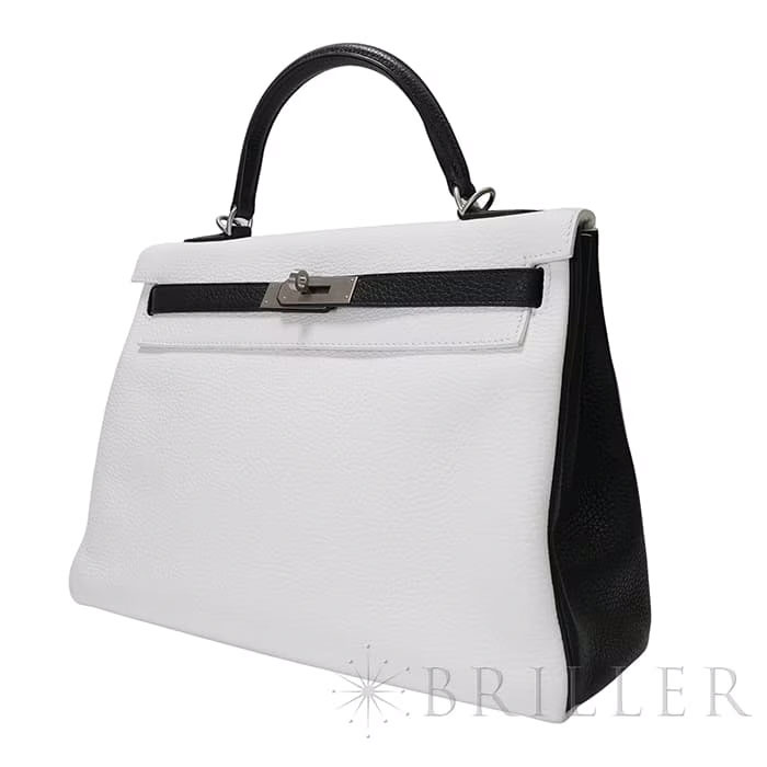 HERMES エルメス ケリー 32 内縫い トリヨンクレマンス ホワイト ブラック マットシルバー金具 パーソナルオーダー