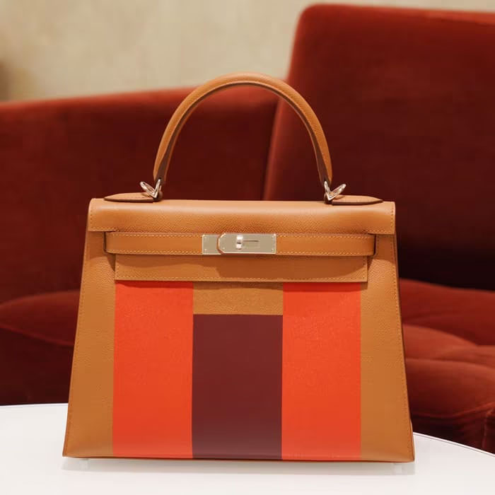 HERMES エルメス ケリー レター 28 外縫い エプソン×ソンブレロ×タデラクト ゴールド×カプシーヌ×ルージュアッシュ シルバー金具