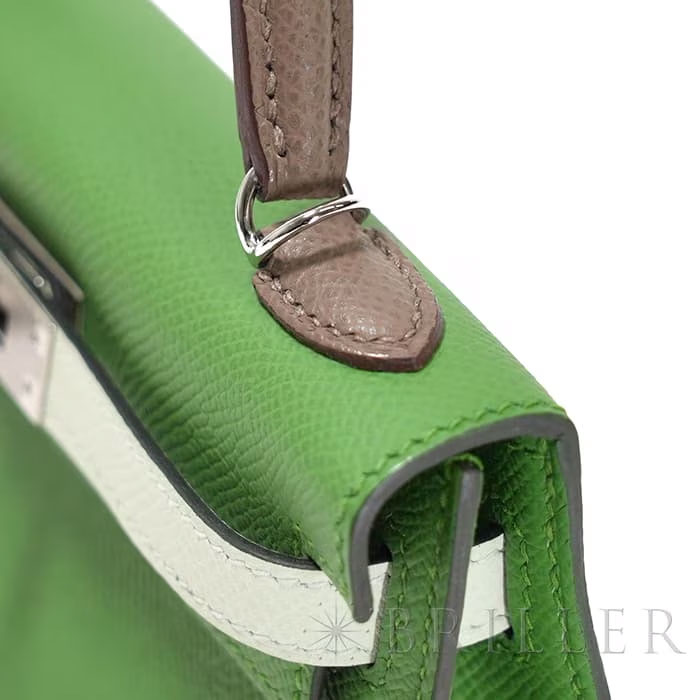 HERMES エルメス ミニケリー2 トリコロール エプソン ヴェールユッカ×ヴェールフィズ×エトゥープ シルバー金具