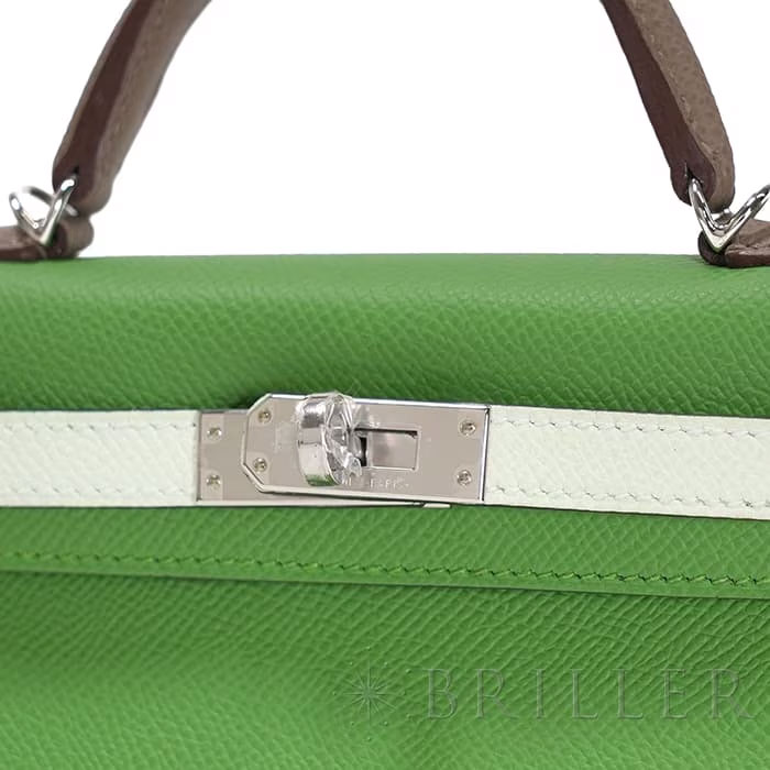 HERMES エルメス ミニケリー2 トリコロール エプソン ヴェールユッカ×ヴェールフィズ×エトゥープ シルバー金具
