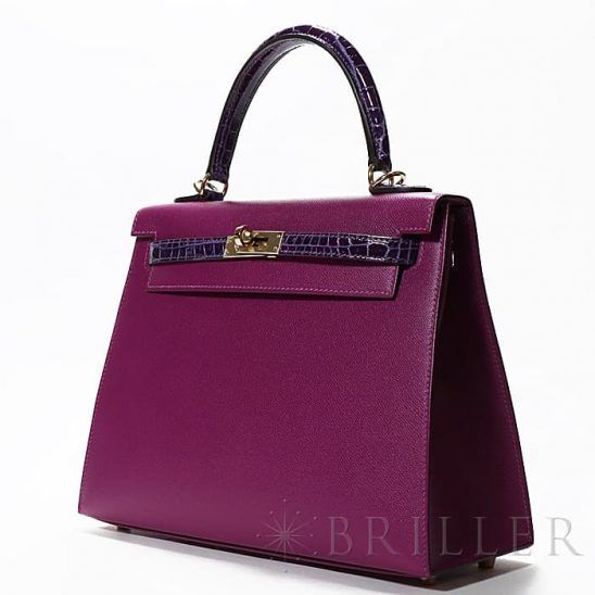 HERMES エルメス ケリー タッチ 25 外縫い マダム×クロコダイルニロティカス アネモネ×アメジスト シャンパンゴールド金具