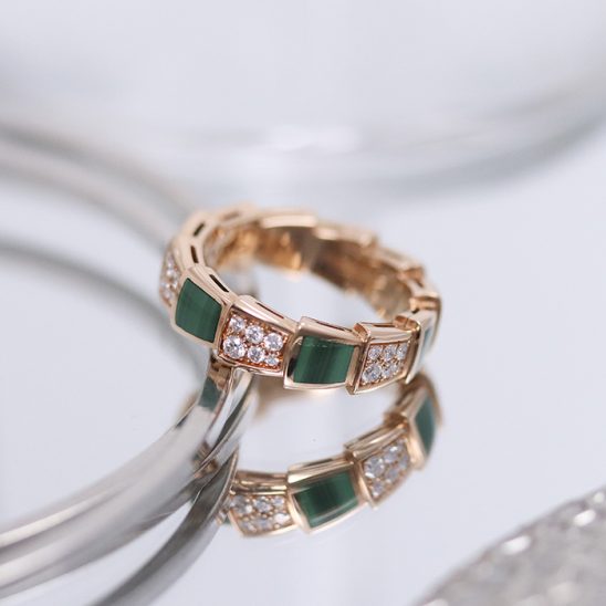 BVLGARI ブルガリ セルペンティ ヴァイパー リング ピンクゴールド ダイヤモンド マラカイト AN858203(355023)