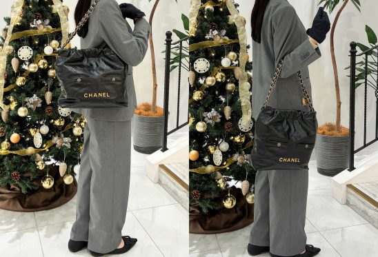 CHANEL シャネル シャネル22 スモール ハンドバッグ シャイニーカーフスキン ブラック AS3260 B17724