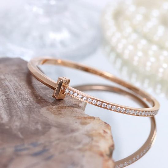 TIFFANY & Co. ティファニー T ワン ナロー ヒンジ バングル ローズゴールド(ピンクゴールド) ダイヤモンド136 61 68315786
