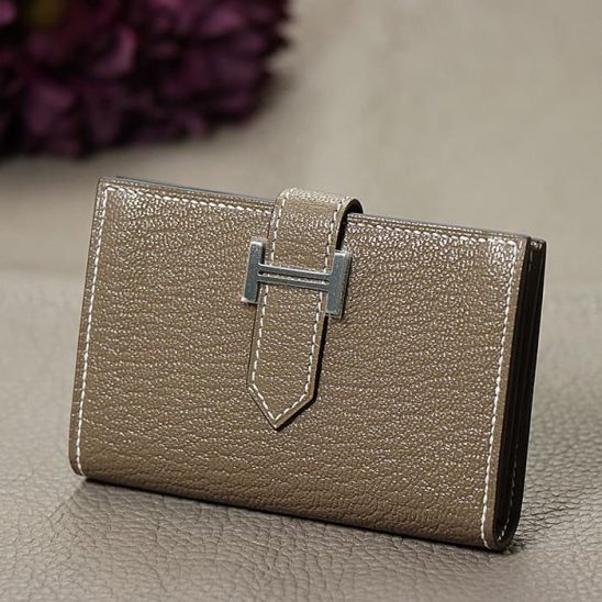 HERMES エルメス ベアン カードケース シェーブル エトゥープ シルバー金具