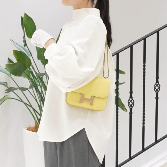 HERMES エルメス コンスタンス 3 ミニ ミロワール シェーブル リモンチェッロ シルバー金具