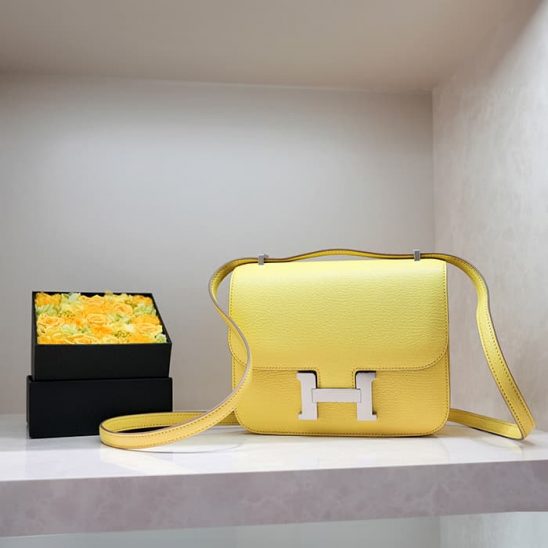 HERMES エルメス コンスタンス 3 ミニ ミロワール シェーブル リモンチェッロ シルバー金具