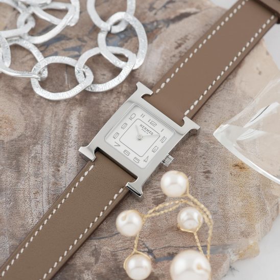 HERMES エルメス Hウォッチ PM シルバー ホワイト エトゥープ HH1.210