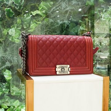 CHANEL シャネル ボーイシャネル ハンドバッグ シャイニー グレインド カーフスキン レッド A67086
