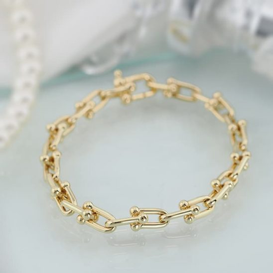 TIFFANY & Co. ティファニー ハードウェア スモール リンク ブレスレット ミディアム イエローゴールド 38086839/60153078