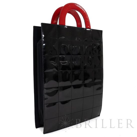 CHANEL シャネル チョコバー マドモアゼル トートバッグ パテントレザー レッド ブラック