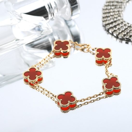 Van Cleef & Arpels ヴァン クリーフ&アーペル ヴィンテージ アルハンブラ ブレスレット 5モチーフ イエローゴールド カーネリアン VCARD35500