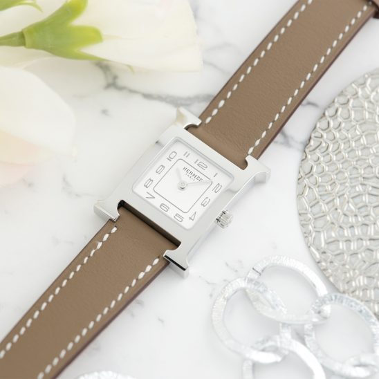 HERMES エルメス Hウォッチ 30mm ミディアム エトゥープ ヴォー・スウィフト W403473WW00