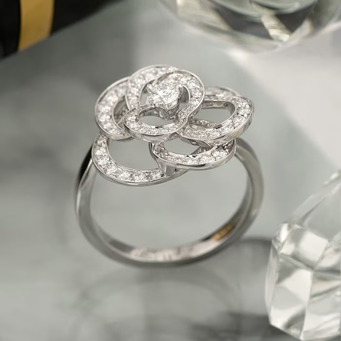 CHANEL シャネル カメリア コレクション リング ミディアムモデル ホワイトゴールド ダイヤモンド 16号 J2579