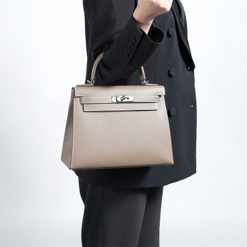 HERMES エルメス ケリー 28 外縫い エプソン エトゥープ シルバー金具