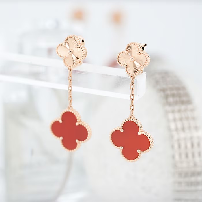 Van Cleef & Arpels ヴァン クリーフ&アーペル アルハンブラ マジック アルハンブラ イヤリング 2モチーフ カーネリアン ピンクゴールド VCARP7RQ00