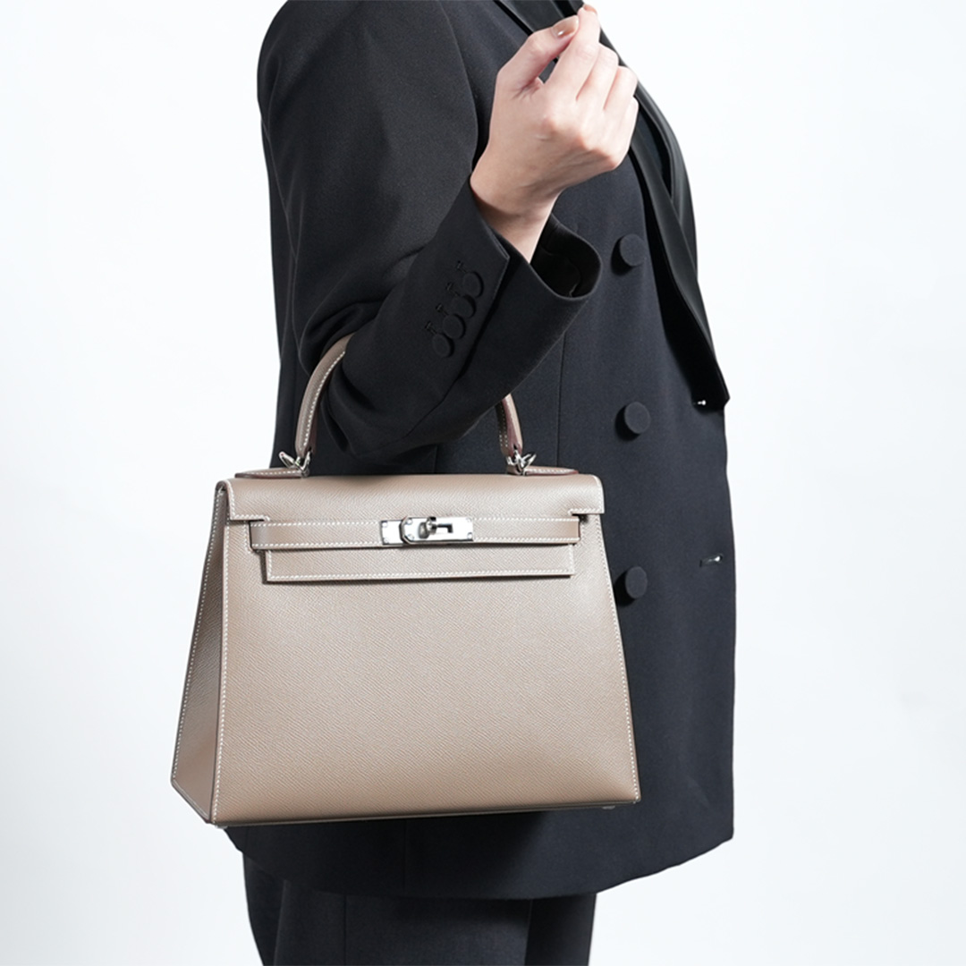 HERMES エルメス ケリー 28 外縫い エプソン エトゥープ シルバー金具