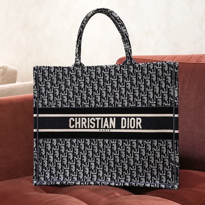 CHRISTIAN DIOR クリスチャン ディオール ブックトート オブリーク ラージ バッグ ベルベット ネイビー M1286ZWVF