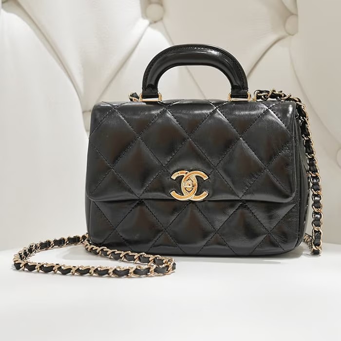 CHANEL シャネル トップハンドル フラップ ミニ バッグ ラムスキン ブラック AS4543 B14863 94305