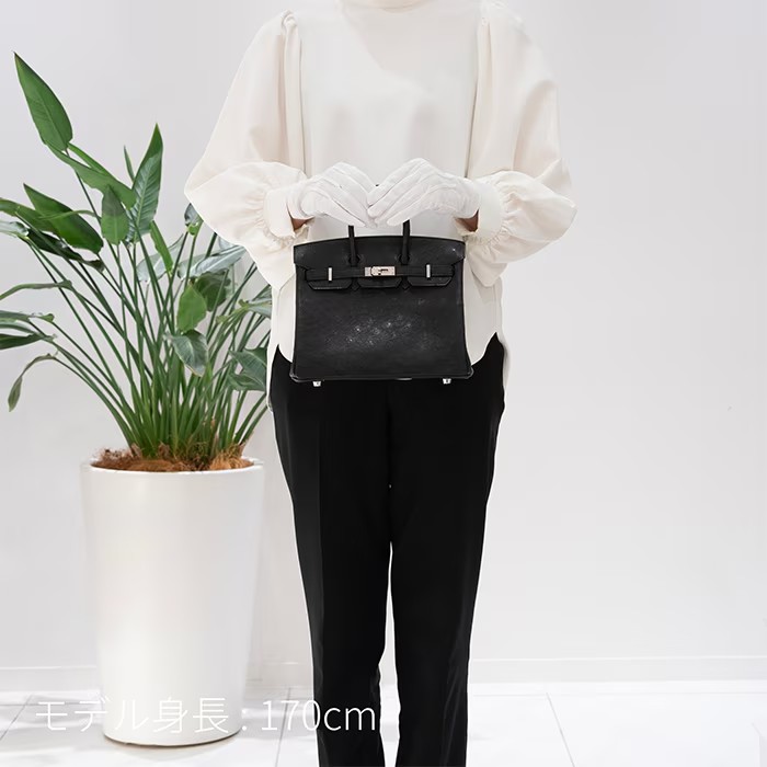 HERMES エルメス バーキン 25 オーストリッチ ノワール シルバー金具