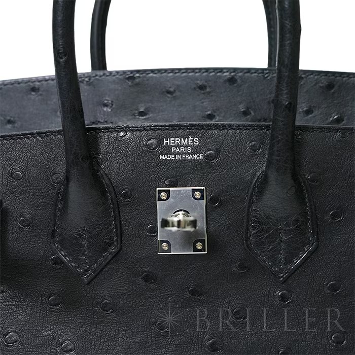 HERMES エルメス バーキン 25 オーストリッチ ノワール シルバー金具