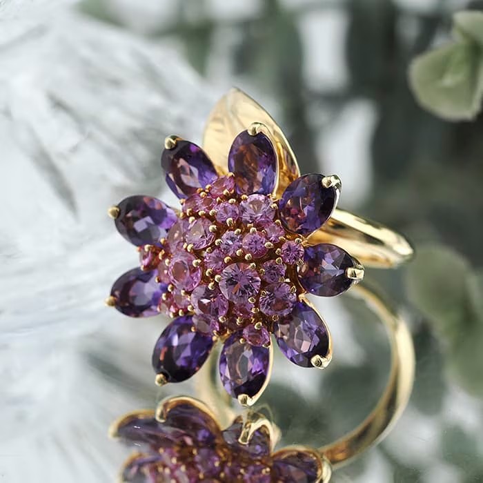 Van Cleef & Arpels ヴァン クリーフ&アーペル ハワイ ラージモデル リング イエローゴールド ピンクサファイア アメジスト 15号